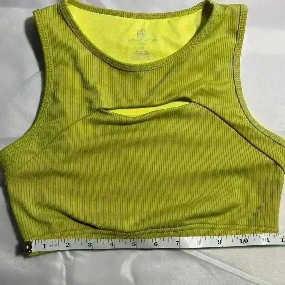 Adrienne Vittadini Sport Cutout Ribbed Crop Top Athletic Tank‎ Top Chartreuse M - Picture 4 of 6